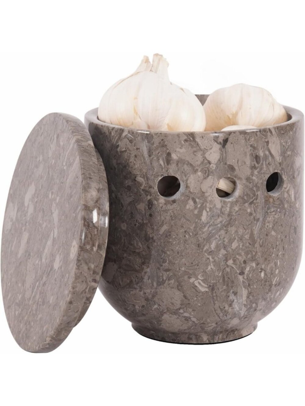 Stylish Marble Garlic Keeper with Lid - Elegant Kitchen Counter Decor